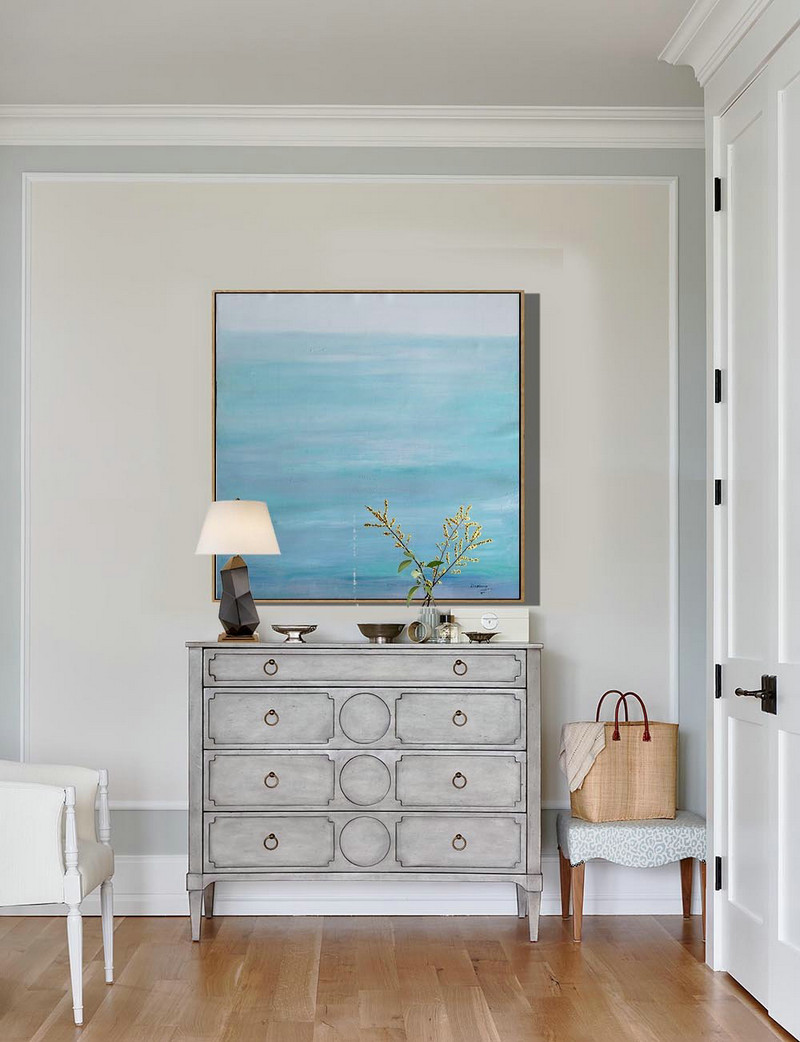Handmade Painting Large Abstract Art,Large Abstract Landscape Oil Painting On Canvas,Modern Art Abstract Painting,Grey,Lake Blue,White
